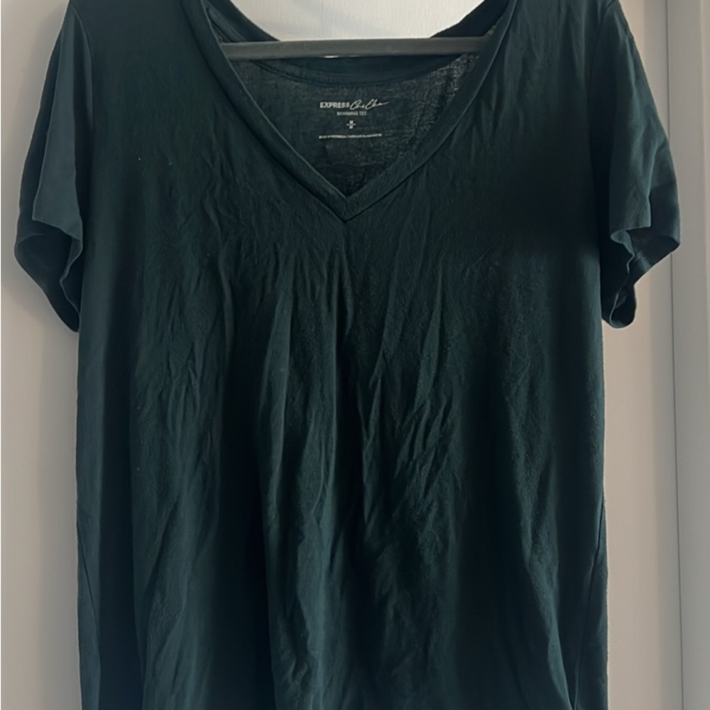 Express Women's Dark Green V-Neck Top